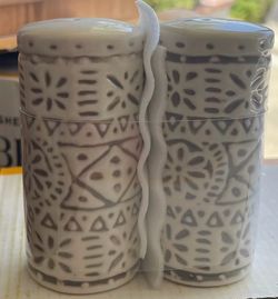Target white and beige ceramic salt and pepper shakers