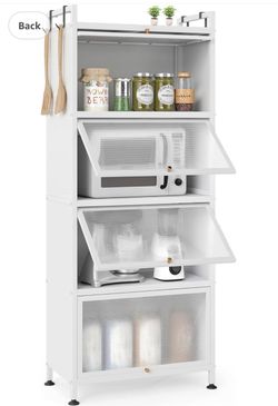White Kitchen Storage Cabinet with Flip Doors