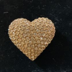 Vintage Goldtone Heart Brooch With Clear Crystals( BENEDIKT N.Y.)