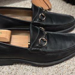 Gucci Vintage  Black Leather Horsebit Buckle Loafers Size 10