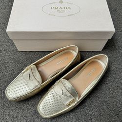 PRADA Saffiano Leather Flat Shoes