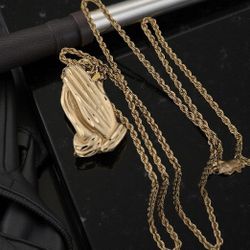 🙏 ✨14K Solid Gold Praying Hands Pendant Necklace 🙏