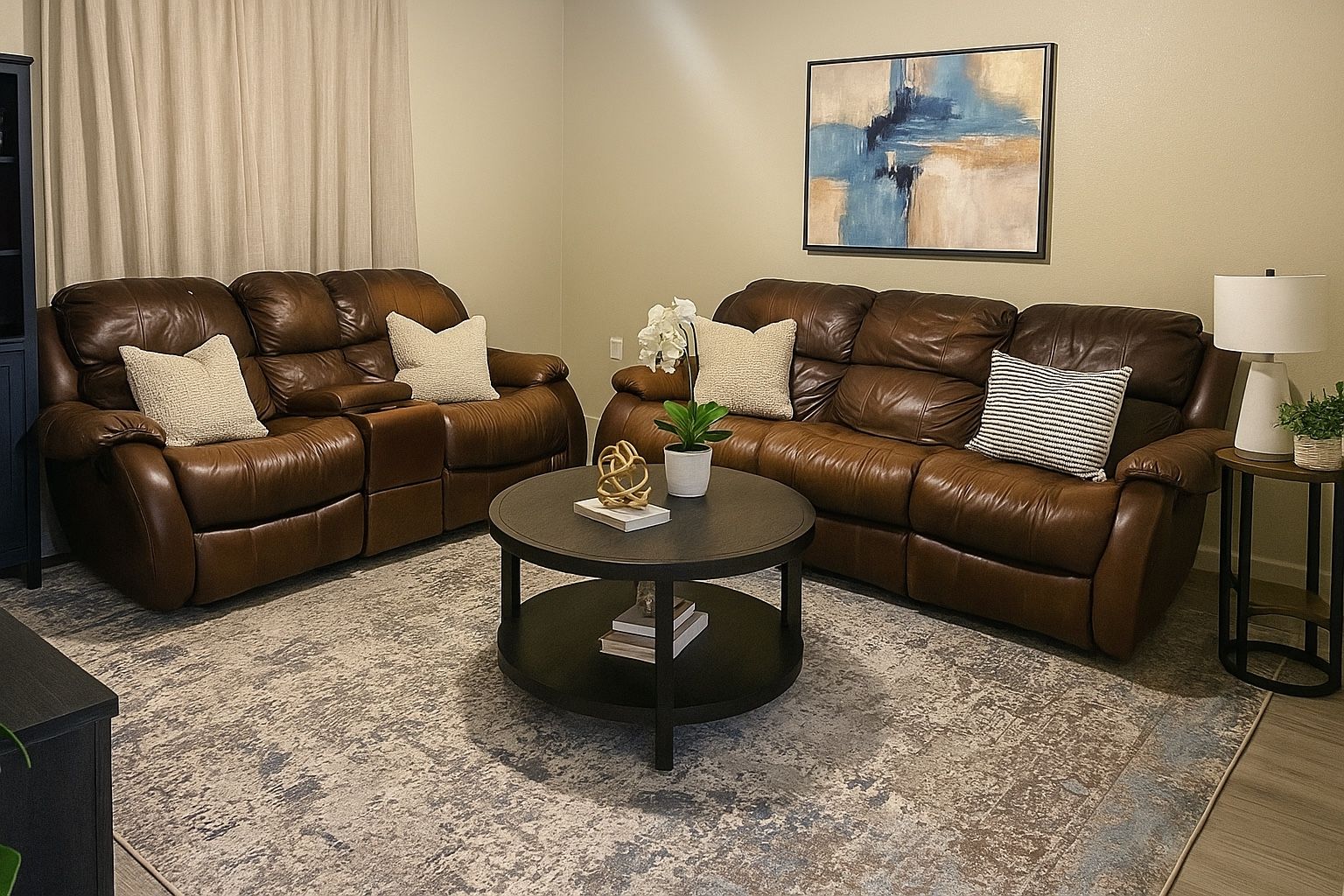 Brown Leather Reclining Couch & Loveseat Set – Good Condition!