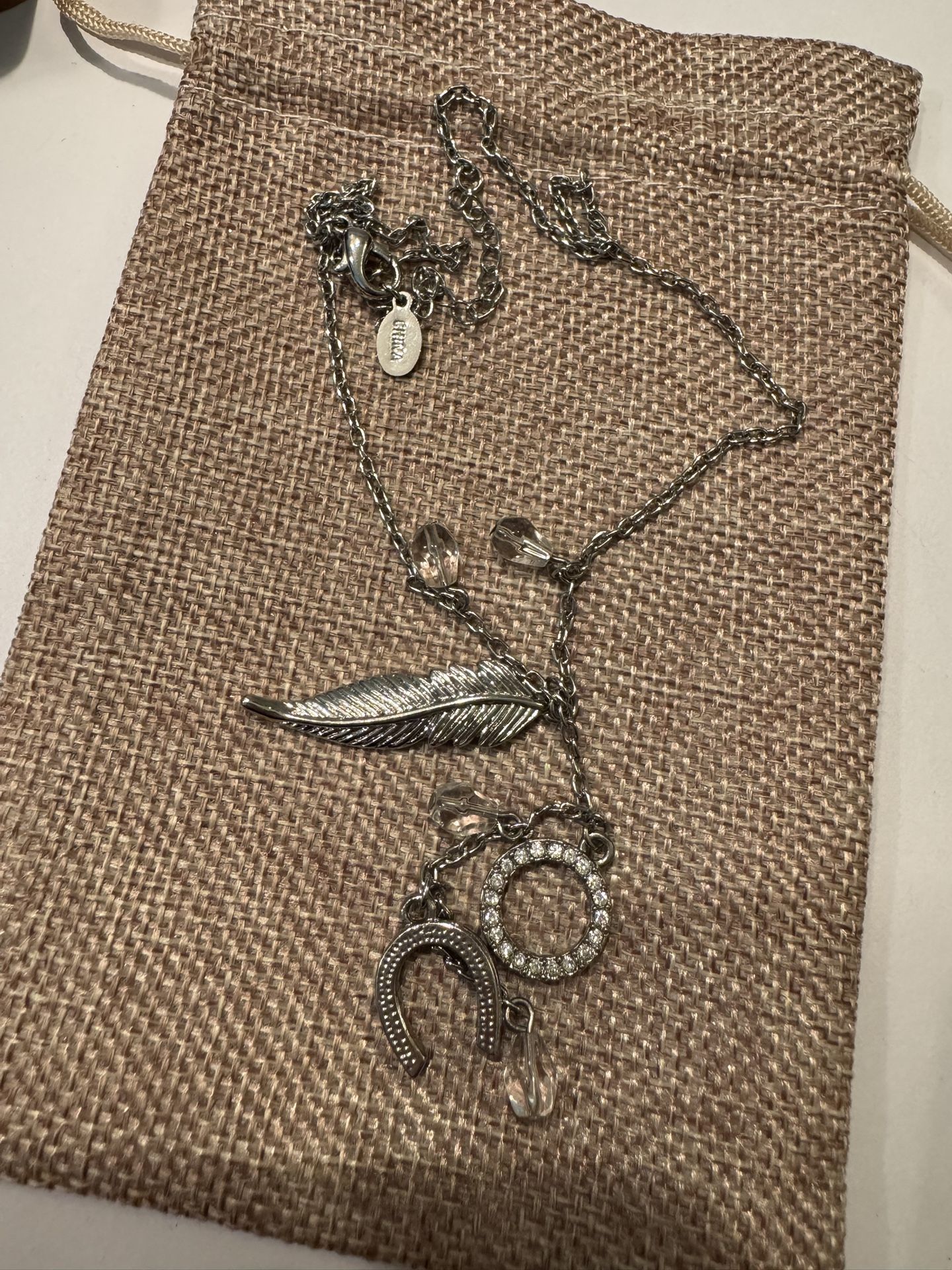 Boho Charm Necklace with Feather, Horseshoe & Crystal Accents – Lucky Symbol Jewelry