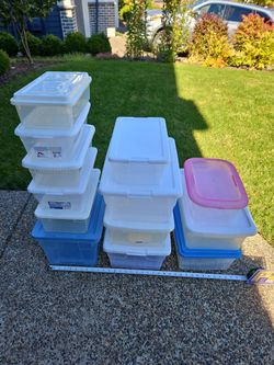 13 Plastic Containers -  7 Shoe Size and 6 Larger Sizes Up For Grabs