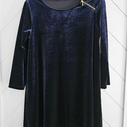 Joan Vass ¾ Sleeve Velour Tunic Deep Blue