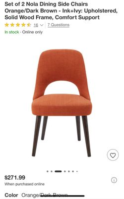 Set Of 2 Nola Dining Side Chairs Orange/Dark Brown - Ink+Ivy: Upholstered, Solid Wood Frame, Comfort Support