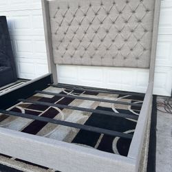 Vera Dream Grey Fabric King Upholstered Platform Bed | Diamond Tufted Headboard - FREE Delivery- READ Description