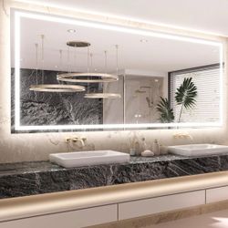 80 x 40 Inch LED Bathroom Mirror with adjustable color lights and a defogger, 80x40 Inch
