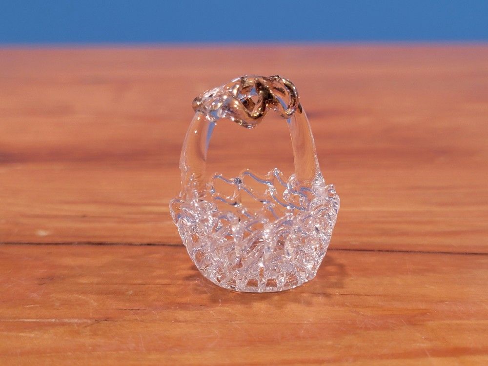 Vintage Mini Spun Glass Basket ~ Gold Accents, Decorative