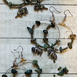 Turquoise and silver Charm Hoop earrings