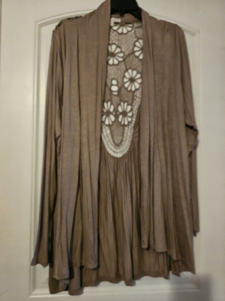 New Woman's Size 3x Tan Cardigan (95%Polyester 5% Spandex)