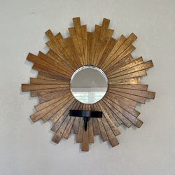 Cost Plus World Market Hanging Wood Sunburst Mirror and Candle Holder