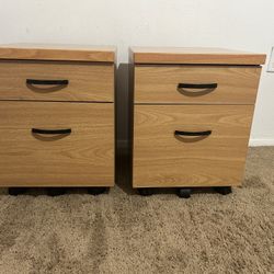 Two File Cabinet’s With Wheels, With Two Drawers, Wood Filing Cabinets