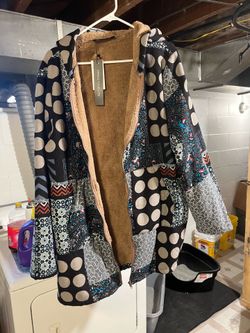 Tribal Print Hooded Jacket Faux Fur Lined XXXXL