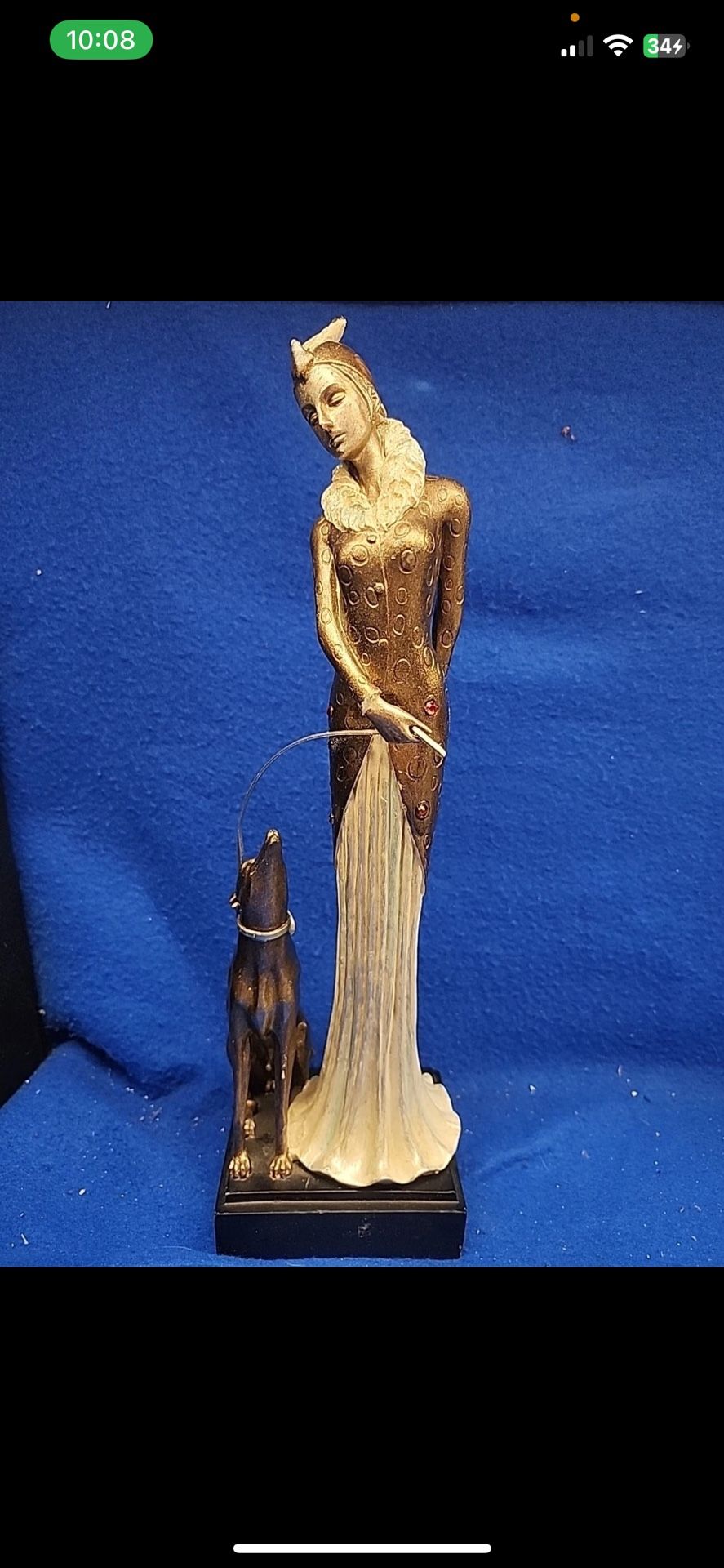 1920's ART DECO Resin Statue Figurine Woman With Dog Greyhound On A Leash