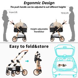 Pet Stroller, Dog Stroller for Medium Small Dog with Storage Basket Foldable Lightweight Dog Carrier Trolley.Basket can be Used Alone.（Khaki