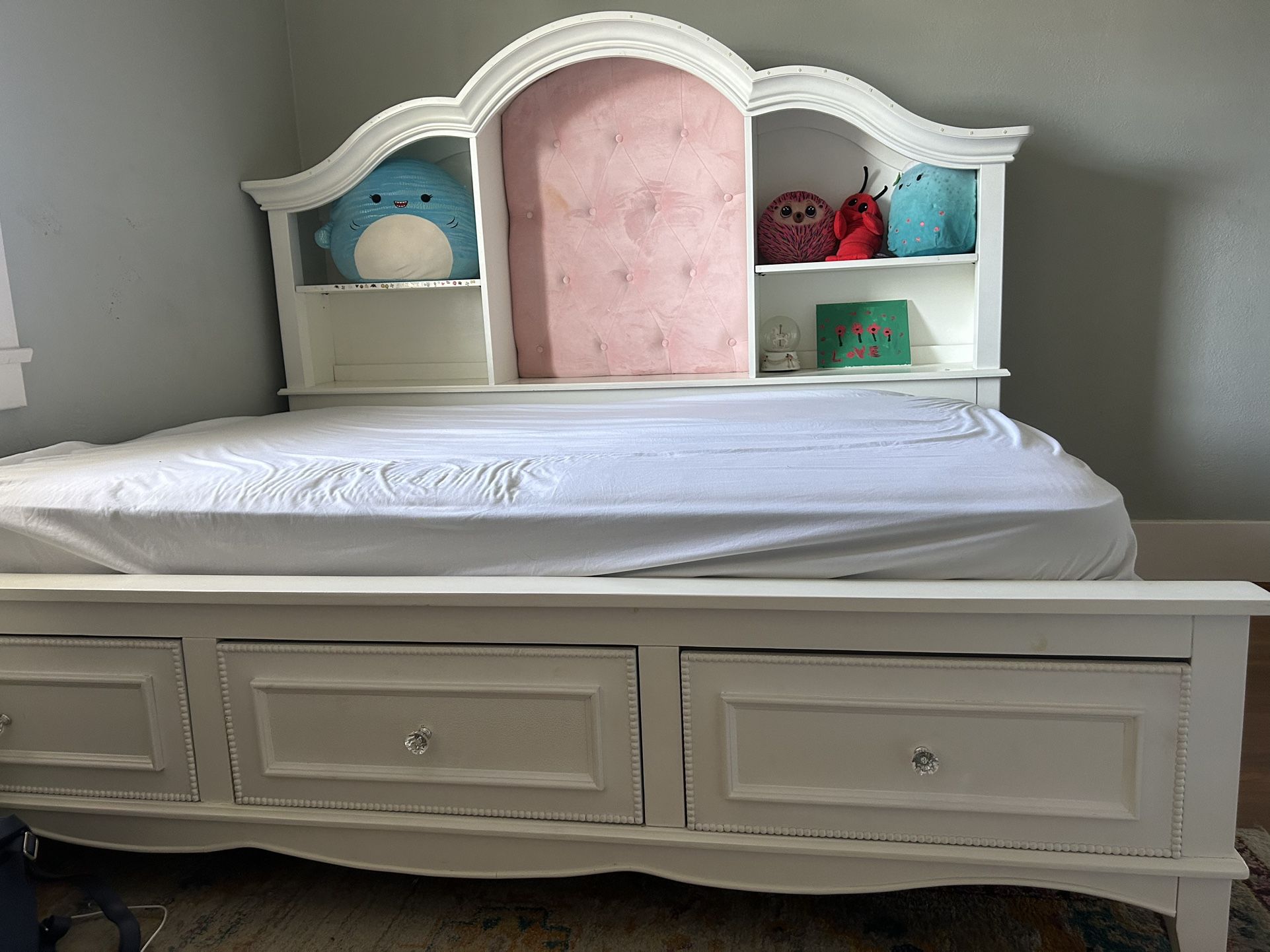 Bed Frame With Attached Shelves And Drawers With Nightstand 