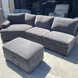 FABRIC SECTIONAL WITH STORAGE SEATS & OTTOMAN