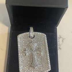 VVS moissanite Dog Tag pendant, silver 925