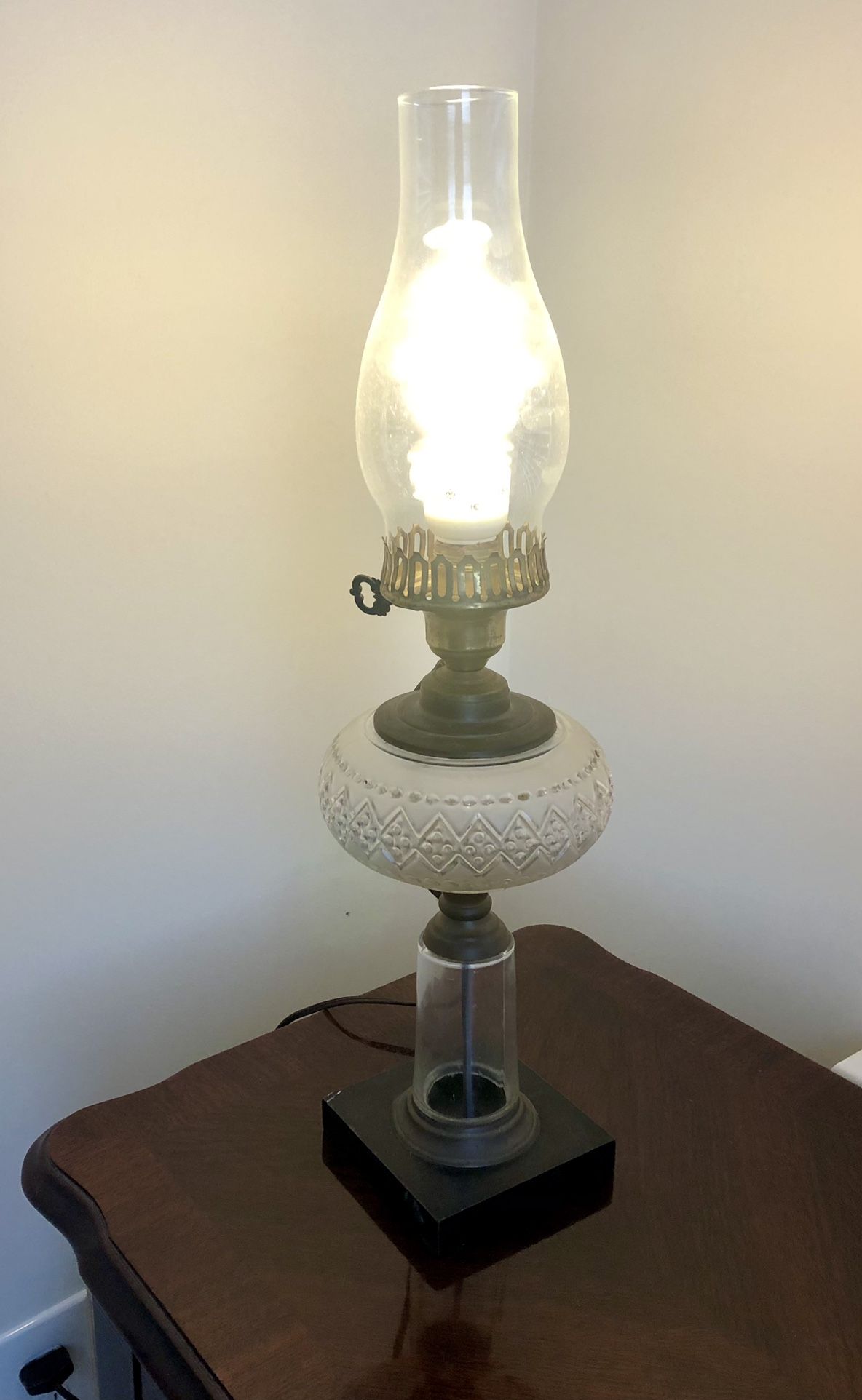Antique Etched Astral Lamp With Glass Shade