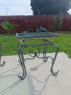 Wrought Iron Glass Top End Tables