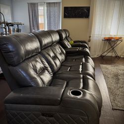 Leather Power Recliner Couch Set (5 Seats) 