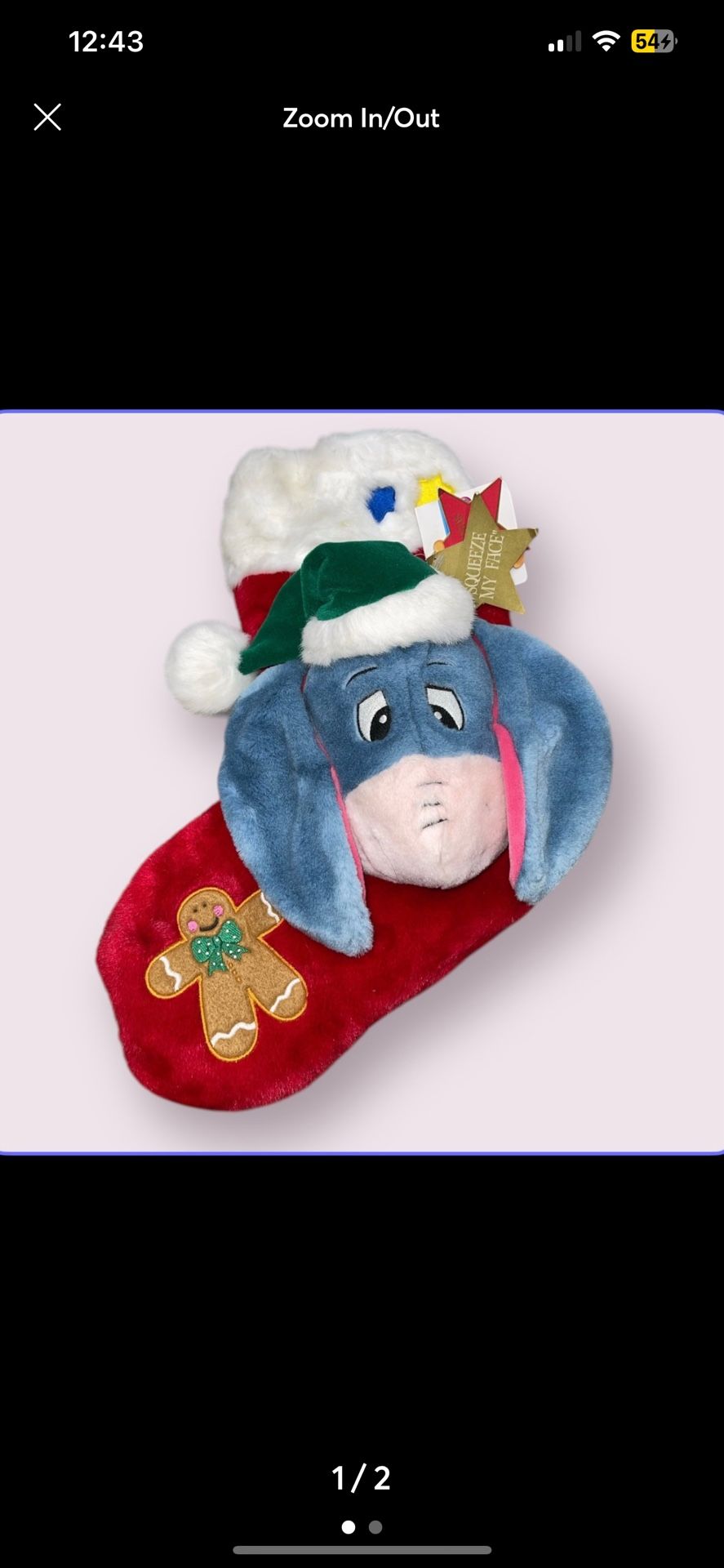 Vtg 1999 Eeyore Winnie The Pooh Christmas Stocking Plush 3D Disney Store Sound