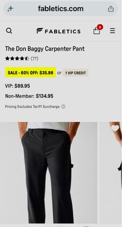 💯 Authentic - Brand New w/Tags - 38x32 FABLETICS Mens Don Baggy Carpenter Pants 💯