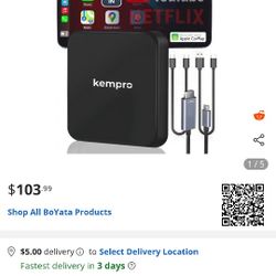 KemPro HDMI Wireless CarPlay Adapter – HDMI in for Watch Fire TV Stick, Switch & iPhone on Car Screen 2-in-1 Video