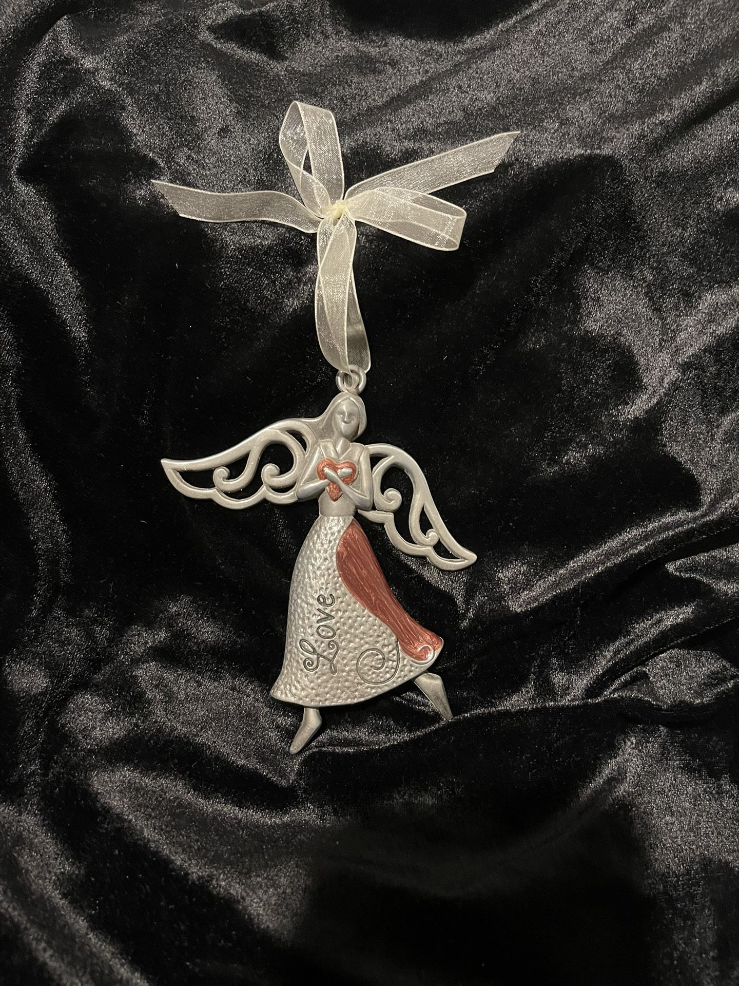 Angel Love Ornament Silver & Red 