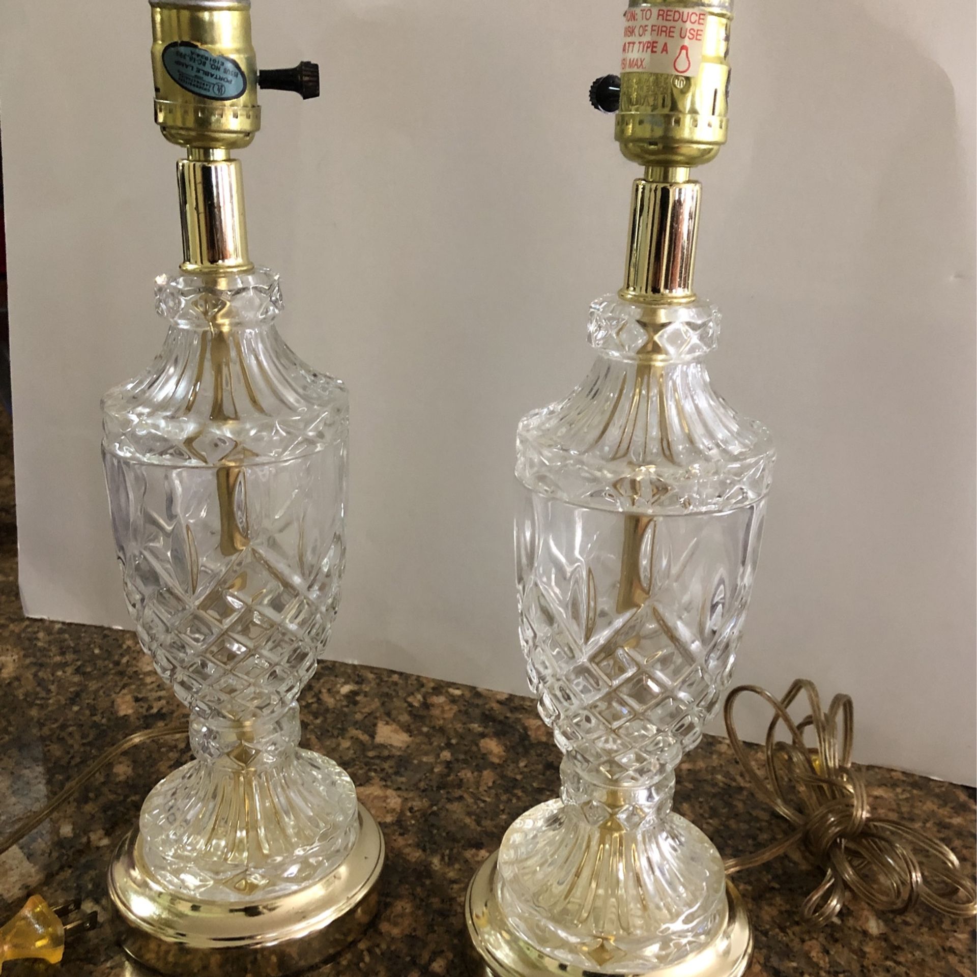 Vintage Cut Glass Lamps Set Of 2
