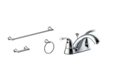 Seasons Anchor Point Two-Handle Bathroom Faucet With 3-Piece Accessory Kit And Quick Install Pop-Up In Brushed Nickel. New