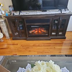 🔥 Electric Fireplace TV Stand – Real Wood & Glass Doors