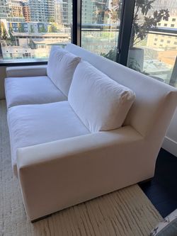 White Brushed Velvet Restoration Hardware 7ft Sofa