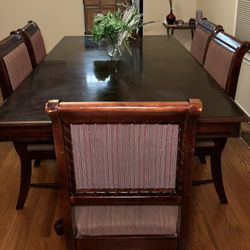 Dark Brown Wooden Dining Table Set 