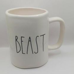 Rae Dunn Artisan Collection by Magenta "Beast" Mug, White /Black Letters
