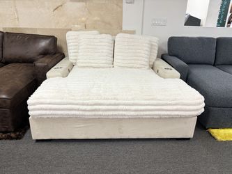 White Plush Fabric Lounger W/ Cup Holders For Sale (brand New)