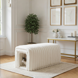 Aros Corduroy Storage Ottoman Bench with Cat Tunnels