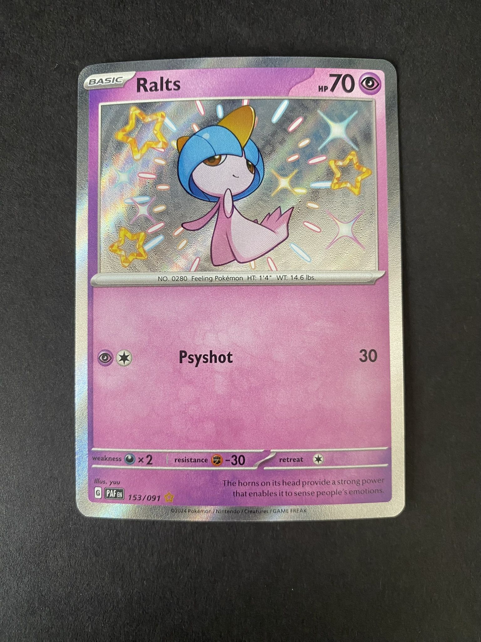 Ralts 153/091 Sv: Paldean Fates Holo Pokemon TCG Card Baby Shiny Rare