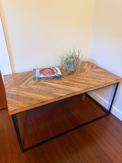 Chevron Wood and Black Metal Coffee Table