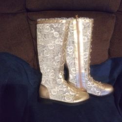 NEW TRISH SCULLY GIRLS GOLD GRAMERCY LACE EMBROIDERED BOOTS