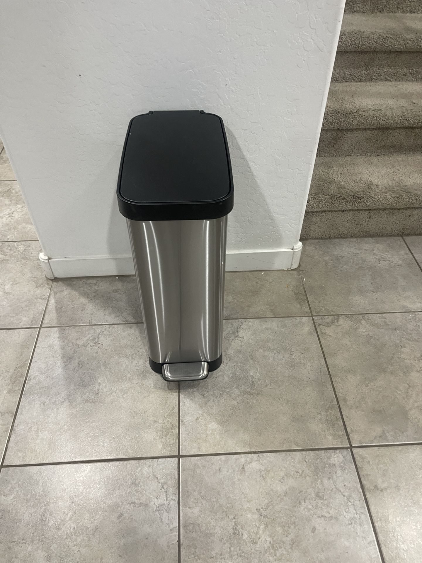 Glad Slim Trash Can with Clorox Odor Protection - Narrow Kitchen Garbage Bin with Soft Close Lid, Step On Foot Pedal and Waste Bag Roll Holder, Stainl