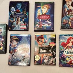 Disney Movies, Lot of 7 ~ Little Mermaid, Peter Pan, Bambi, Pinocchio…
