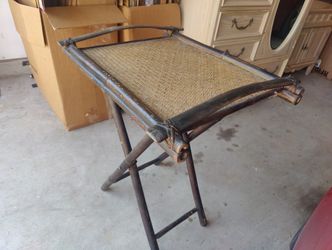 Vintage Bamboo And Rattan Butler's Tray Table on Stand