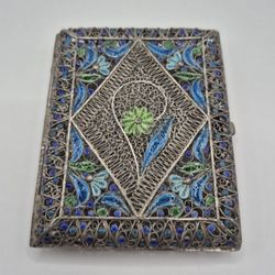 Portuguese Manueline Style Silver Filigree Plique-à-Jour Cigarette Case