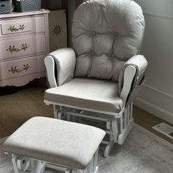 Beige Glider Rocking Chair With Ottoman 
