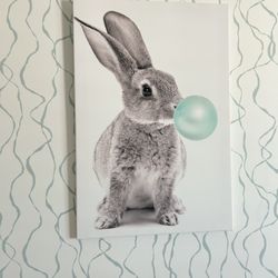 Cute Bunny Rabbit Bubblegum Canvas Wall Art
