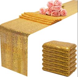 12x108 Inch Gold Sequin Table Runner Sparkly Glitter Table Linens 6 Packs For Party Decorations Wedding Birthday Baby Shower Engagement Anniversary