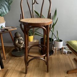 MID CENTURY CANE BENTWOOD RATTAN BISTRO BAR STOOL 